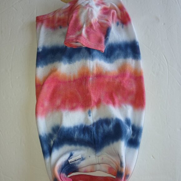 Tie Dye Red White & Blue Stripe Baby Snap Crotch Body Suit for July 4th 12 Month - Picture 8 of 14